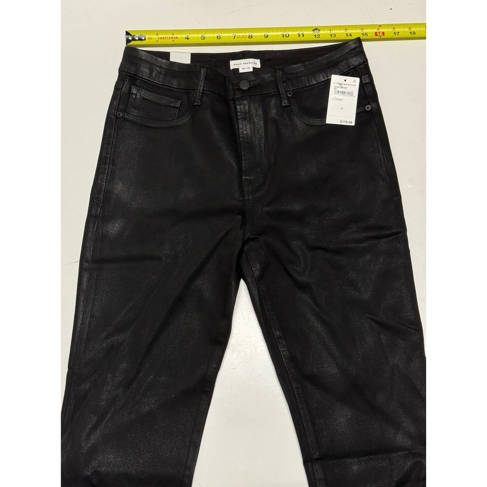 Good American Good Legs Straight Black Wax Coated Jeans Size 12 31 New w Tags - Picture 2 of 6